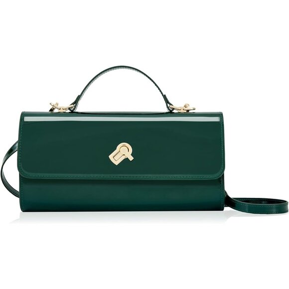 Women's Green Metallic Pu Leather Evening Square Box Crossbody Shoulder Handbag - Picture 3 of 8